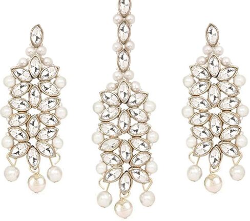 Aheli Gold Plated Kundan Jewelry Necklace with Earring Set Gift for Women in Saudi Arabia
