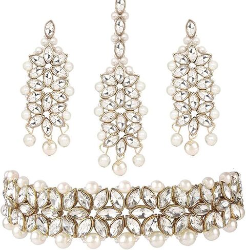 Aheli Gold Plated Kundan Jewelry Necklace with Earring Set Gift for Women in Saudi Arabia