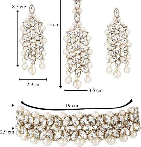 Aheli Gold Plated Kundan Jewelry Necklace with Earring Set Gift for Women in Saudi Arabia