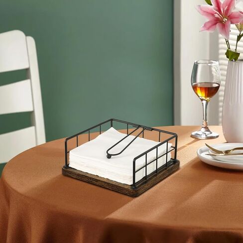 حامل مناديل للطاولة، موزع حامل مناديل معدني ريفي مع قاعدة خشبية، حامل مناديل للمزرعة للمناديل الورقية، حامل مناديل للمطبخ، الطعام، الكوكتيل، النزهة، الهواء الطلق in Kuwait