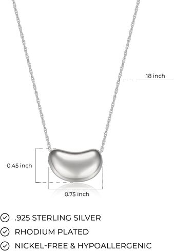 MORGAN & PAIGE .925 Sterling Silver 18" Necklace for Women, 14K Rose Gold, 18K Gold or Rhodium Plated, Bean Shape Pendant Compatible with Match Stud Earrings in Saudi Arabia