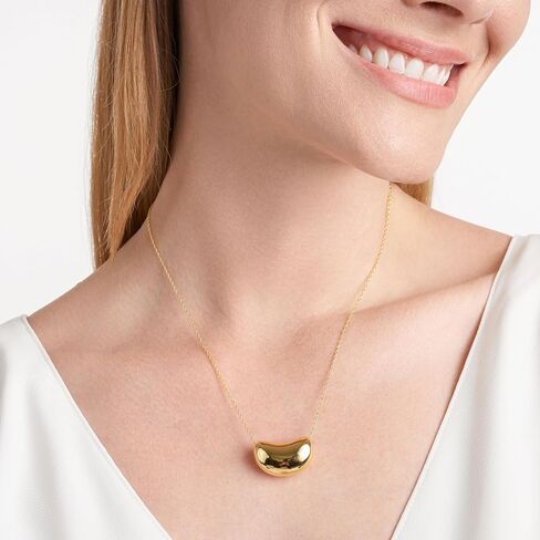 MORGAN & PAIGE .925 Sterling Silver 18" Necklace for Women, 14K Rose Gold, 18K Gold or Rhodium Plated, Bean Shape Pendant Compatible with Match Stud Earrings in Saudi Arabia