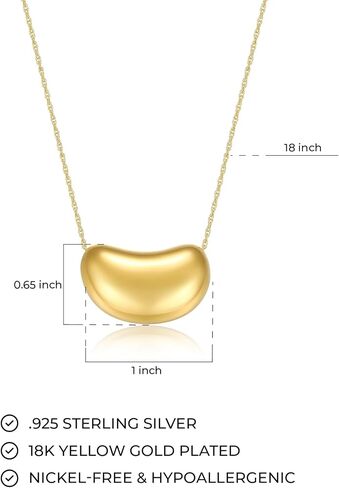 MORGAN & PAIGE .925 Sterling Silver 18" Necklace for Women, 14K Rose Gold, 18K Gold or Rhodium Plated, Bean Shape Pendant Compatible with Match Stud Earrings in Saudi Arabia