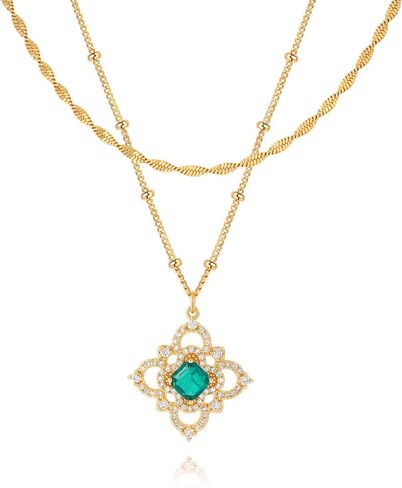 Fettero Layered Gold Necklaces for Women Dainty Necklace 14K Gold Plated Layered Necklaces Trendy Charm Floral Clover Pendant Necklace Stack Neckalce Jewelry Set for Engagement Birthday in Kuwait
