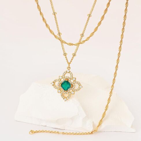 Fettero Layered Gold Necklaces for Women Dainty Necklace 14K Gold Plated Layered Necklaces Trendy Charm Floral Clover Pendant Necklace Stack Neckalce Jewelry Set for Engagement Birthday in Kuwait