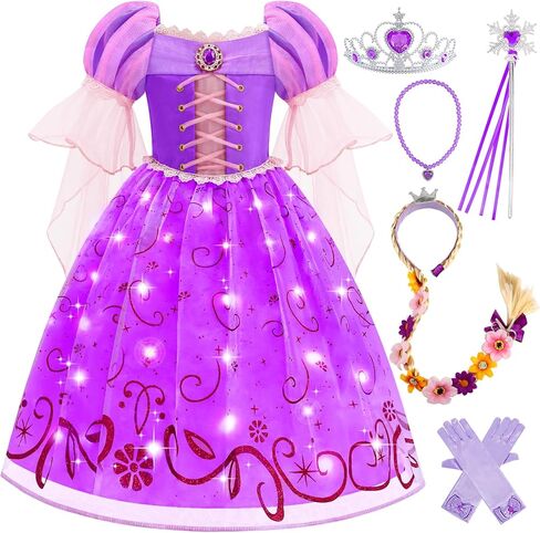 Light Up Princess Dresses for Girls Purple Lighted Princess Costume for Halloween Cosplay Party Birthday Carnival in Kuwait