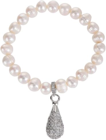 ZVVBOO Freshwater Cultured Pearl Stretch Bracelet For Women Trendy CZ Charm Bracelets Fine Party Jewelry Gifts in Kuwait