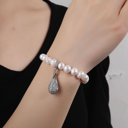 ZVVBOO Freshwater Cultured Pearl Stretch Bracelet For Women Trendy CZ Charm Bracelets Fine Party Jewelry Gifts in Kuwait