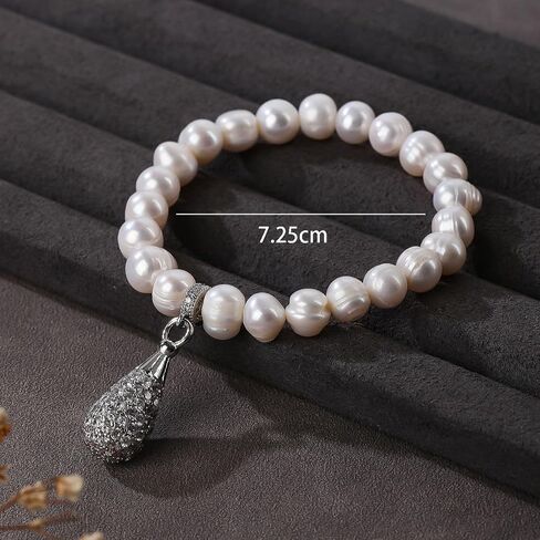 ZVVBOO Freshwater Cultured Pearl Stretch Bracelet For Women Trendy CZ Charm Bracelets Fine Party Jewelry Gifts in Kuwait