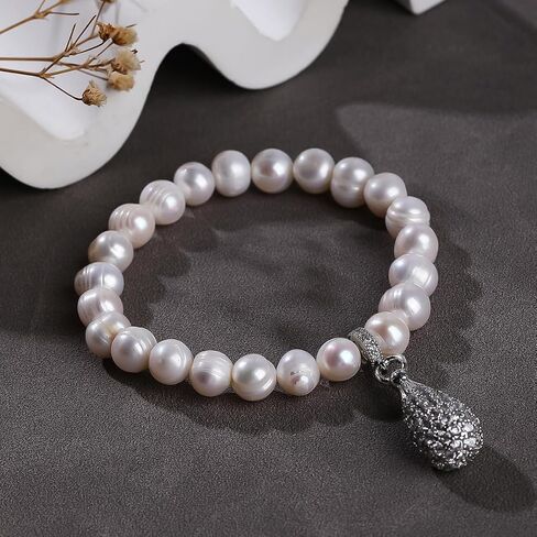 ZVVBOO Freshwater Cultured Pearl Stretch Bracelet For Women Trendy CZ Charm Bracelets Fine Party Jewelry Gifts in Kuwait