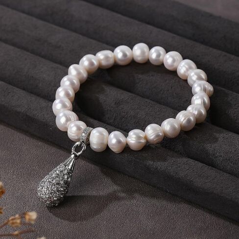 ZVVBOO Freshwater Cultured Pearl Stretch Bracelet For Women Trendy CZ Charm Bracelets Fine Party Jewelry Gifts in Kuwait