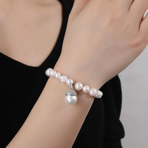 ZVVBOO Freshwater Cultured Pearl Stretch Bracelet For Women Trendy CZ Charm Bracelets Fine Party Jewelry Gifts in Kuwait