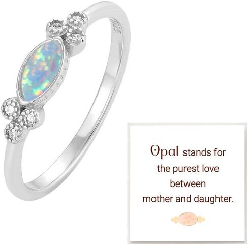 LIU JUN The Purest Love For Mother & Daughter Matching Oval Cut Opal Ring For Women, 925 Sterling Silver Heartbeat Cubic Zirconia Simple Birthday Gift Jewelry in Saudi Arabia