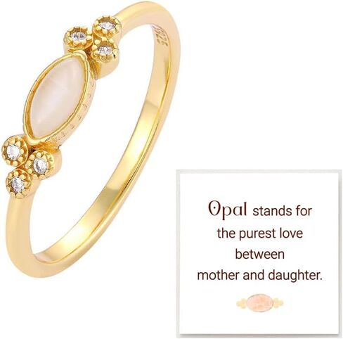LIU JUN The Purest Love For Mother & Daughter Matching Oval Cut Opal Ring For Women, 925 Sterling Silver Heartbeat Cubic Zirconia Simple Birthday Gift Jewelry in Saudi Arabia