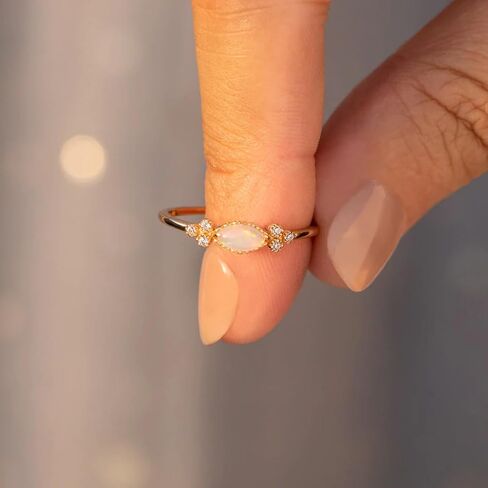 LIU JUN The Purest Love For Mother & Daughter Matching Oval Cut Opal Ring For Women, 925 Sterling Silver Heartbeat Cubic Zirconia Simple Birthday Gift Jewelry in Saudi Arabia