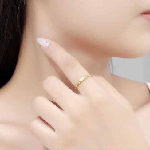 LIU JUN The Purest Love For Mother & Daughter Matching Oval Cut Opal Ring For Women, 925 Sterling Silver Heartbeat Cubic Zirconia Simple Birthday Gift Jewelry in Saudi Arabia