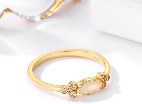 LIU JUN The Purest Love For Mother & Daughter Matching Oval Cut Opal Ring For Women, 925 Sterling Silver Heartbeat Cubic Zirconia Simple Birthday Gift Jewelry in Saudi Arabia