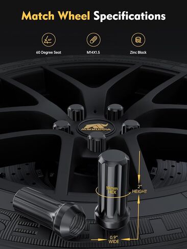 MIKKUPPA M14x1.5 Wheel Lug Nut - Replacement for Chevy Silverado 1500 2500, GMC, Ford, Ram, Aftermarket Wheel - 32pcs Black Closed End Lug Nuts with 1 Socket Key in Kuwait