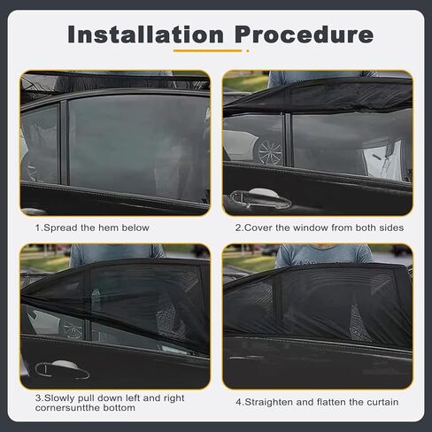 Pack-4 ظلال نافذة السيارة الجانبية، تصميم طبقة مزدوجة، 26.3 بوصة × 27.5 بوصة عازل حراري للسيارة قابل للتنفس، شبكة حماية لخصوصية السيارات العالمية 21.2 بوصة × 31.1 بوصة لسيارات الدفع الرباعي (أسود) in Kuwait