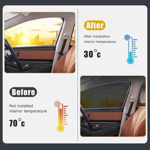 Pack-4 ظلال نافذة السيارة الجانبية، تصميم طبقة مزدوجة، 26.3 بوصة × 27.5 بوصة عازل حراري للسيارة قابل للتنفس، شبكة حماية لخصوصية السيارات العالمية 21.2 بوصة × 31.1 بوصة لسيارات الدفع الرباعي (أسود) in Kuwait