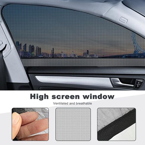 Pack-4 ظلال نافذة السيارة الجانبية، تصميم طبقة مزدوجة، 26.3 بوصة × 27.5 بوصة عازل حراري للسيارة قابل للتنفس، شبكة حماية لخصوصية السيارات العالمية 21.2 بوصة × 31.1 بوصة لسيارات الدفع الرباعي (أسود) in Kuwait