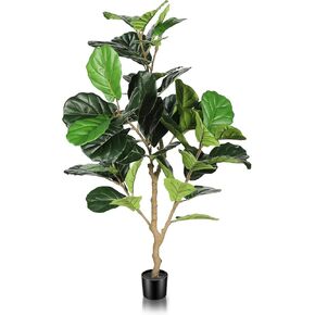 Artificial Fiddle Leaf Fig Tree 4ft - Fake Fig Leaf Trees in Pot - Faux Potted Ficus Lyrata Plant for Home Office Store Room Decor Indoor Housewarming