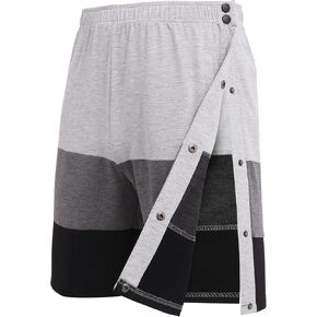 Deyeek Mens Tear Away Shorts Post Surgery Recovery Side Snap Shorts Color Block Cotton Break Away Pants with Pockets