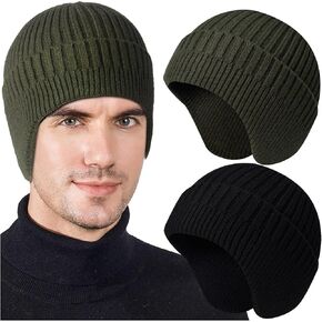 2pcs Winter Beanies with Ear Flaps for Men Women, Warm Knit Earflaps Cap Thick Hats
