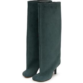 Knee High Boots for Women Faux Suede Wide Calf Square Toe Tall Boots Stiletto High Heels Long Boots Fall Boots Pull on Fashion Casual Cute