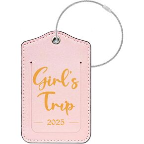 Girl Trip Luggage Tag & Personalized Luggage Tags for Suitcases Leather Bag Tags for Backpacks Handbag School Instrument with Name ID Label Travel Essentials, Unique Fun Pink Baggage Tags 2 Pack