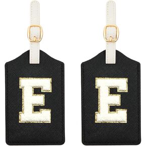 2 Pcs Initial Luggage Tags for Suitcases and Bags, Leather Travel ID Bag Tag with Embroidered Letters, Monogrammed Name Identifier, Luggage Labels for Easy Identification (Pink Leather+White, L)