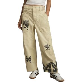 Butterfly Baggy Cargo Pants Women Floral Printed Low Rise Wide Leg Barrel Pant Straight Leg Trouser
