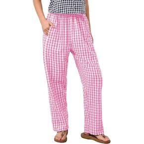 OLAPTA Women Plaid Print Gingham Comfy Lounge Pants Wide Leg Mid Rise Elastic Waist Loose Casual Long Trousers with Pockets