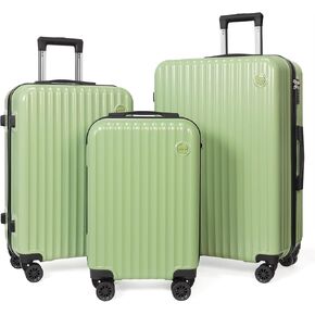 Luggage Set 3 Piece Suitcase Set Carry on Luggage ABS+PC Hardside Luggage Spinner Wheels Telescopic Handle（Avocado green）
