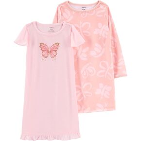 Carter's Girls' 2 Pk Gown Poly 373g082 (Pink/Butterfly, 6-7)
