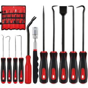 KEZE 11Pcs Carbon Steel Precision Pick & Hook Set with Scraper and Magnetic Telescoping Tool Kit for Remove Automotive Electronics Maintenance Hoses Gasket Hand Pick Up Tools