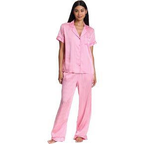 bebe Women's Silky Satin Bridesmaid Pajama Set – Button Down Short Sleeve Sleepwear in Luxe Patterns