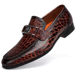 Classic Dress Loafers for Men, Fashion Alligator Printed Buckle Dress Shoes Business Party Dress Wedding Slip on Loafer for Mens