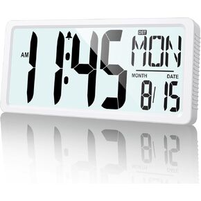 XREXS Large Digital Wall Clock Battery Operated with Backlight, 15" LED Large Display Timer with Temperature Date Week Auto DST Adjustable Brightness, Alarm Clock for Classroom, Livingroom, Office