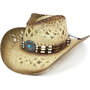 Cowgirl Hats for Women Straw Cowboy Hat Western Beach Sun Hat with Shapeable Brim for Coastal Cowgirl