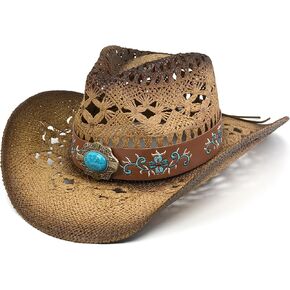 Cowgirl Hats for Women Straw Cowboy Hat Western Beach Sun Hat with Shapeable Brim for Coastal Cowgirl