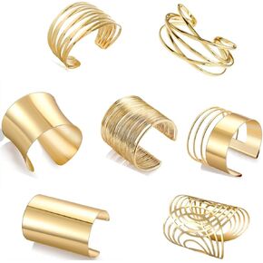 7 Pcs Cuff Bangle Bracelet for Women Gold Cuff Bracelets Open Wide Wire Bracelets Adjustable Tone Wrist Cuff Wrap Bracelet