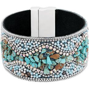 MINACHI Bohemian Retro Style, Punk Style, Full Rhinestone, Handmade Beaded, Personality Charm, Cuff Bangle Jewelry for Women