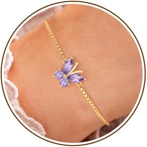Birthstone Bracelets for Women, Butterfly Bracelet Teen Gifts 14K Gold Plated Butterfly Oval 1-12 Birthstone Bracelet Jewelry Christmas Valentines Birthday Gifts Stocking Stocking for Teens