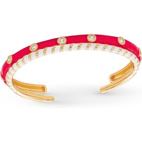Rocksbox Enamel Cuff Set - Adjustable Gold Bracelets for Women - 14k Gold Plating with White & Pink Enamel - Premium Quality Jewelry - Set of 2