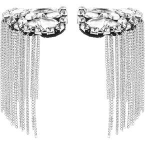AUEAR, 1 Pair Crystal Beads Shoulder Epaulettes Chain Tassel Blazer Rhinestone Fringe Costume Shoulder Epaulets Badge Decor (Silver)