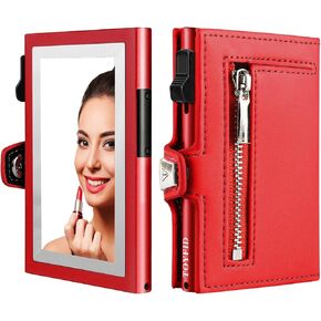 Women Wallet with Card Holder, Small Pretty Wallet with Mirror for Women,Pop Up Card Holder Wallet, Tri-fold Genuine Leather Wallet Women with Mirror, Compact Wallet for Traveling,Thin Wallet (Pink)