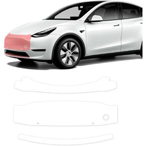 skoko Front Bumper & Front Bumper Upper Set Compatible with Tesla Model Y Clear Protective Film PPF (Model Y After 2023 (No Parking Sensors))