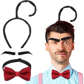 3 Pcs Halloween Cosplay Costume Accessories Include Tentacle Headband Burgundy Bow Tie and a Pair of Bushy Adhesive Fake Eyebrows for Halloween Role Playing Costume Party