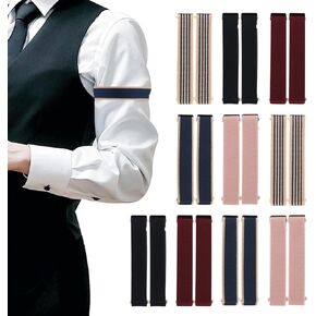 10 Pairs Elastic Adjustable Armbands,Anti-Slip Sleeve Bands,Shirt Sleeve Holders,Adjustable Hold Up Arm Band,Non-Slip Elastic Hidden Belt,Unisex Sleeve Garters,Multicolor